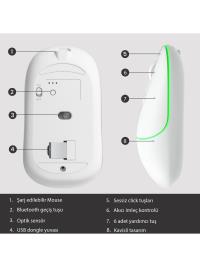 Lenovo Lecoo WS210 Bluetooth & 2.4G WiFi Kablosuz Şarjlı MOUSE BEYAZ